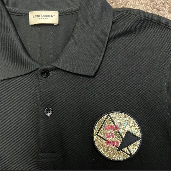 Saint Laurent / Never Say Never Glitter Patch Black Polo - Picture 3 of 6